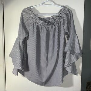 Kontrol Contemporary Womens 434 Striped White/Gray Off-The-Shoulder Top Sz XL